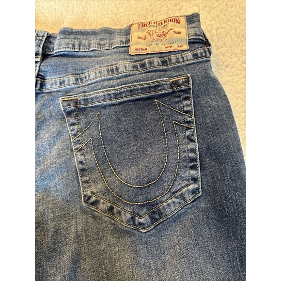 True Religion Mens 42 X 27(actual) Jeans Ricky Big T Flap Straight Thick Stitch - Picture 2 of 6
